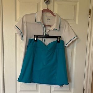 White and Teal Adidas Golf Shirt and Golf Skort Set